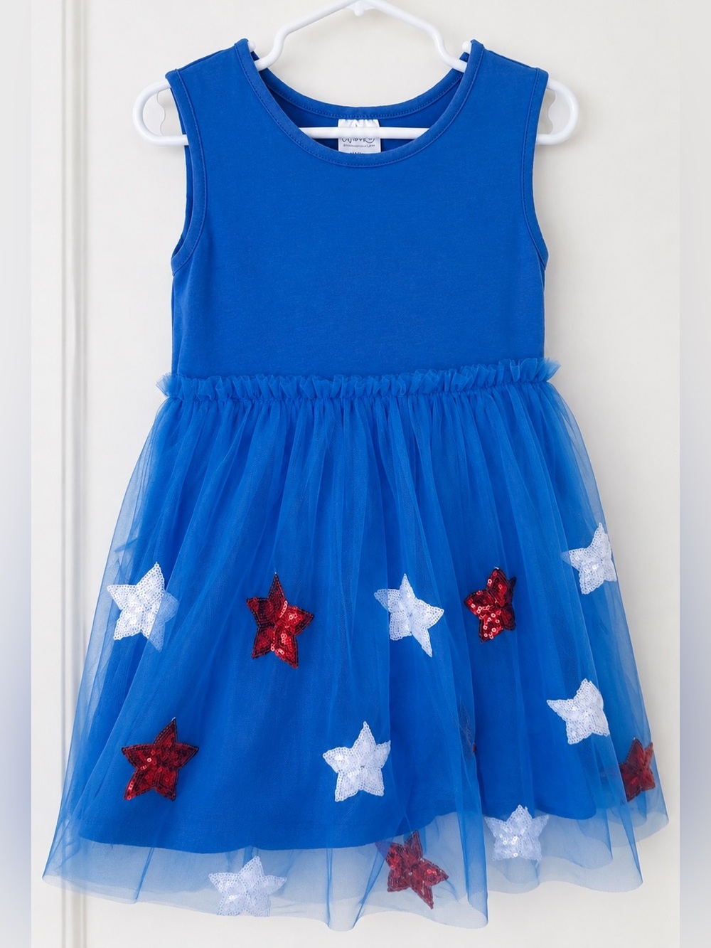 Girls Blue Star Tulle Party Dress - Sleeveless Casual
